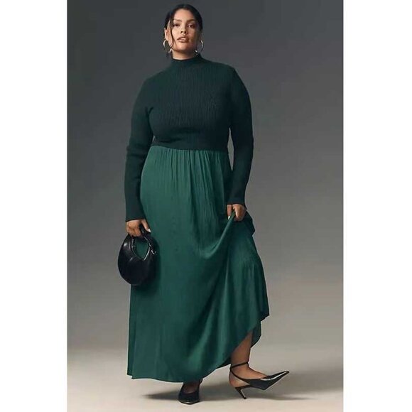New Plus 1X By Anthropologie The Thea sleeveless twofer maxi dress Forest Green - Picture 1 of 12
